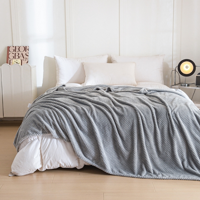 91家纺网 家纺一手货源 找家纺 卡琪曼 2024新款保暖菠萝格贝贝绒毛毯毯子 浅灰