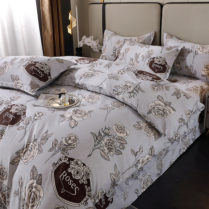 91家纺网 家纺一手货源 找家纺 贝兰仙奴 2024新款利兹系列磨毛多规格四件套庄园灰