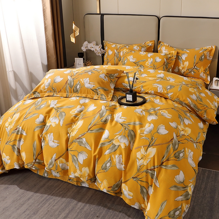 91家纺网 家纺一手货源 找家纺 贝兰仙奴 2024新款利兹系列磨毛多规格四件套如月梦黄