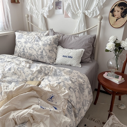 91家纺网 家纺一手货源 找家纺 恋恋三季 2024新款简约版韩式田园花卉系列四件套 简约月下华尔兹