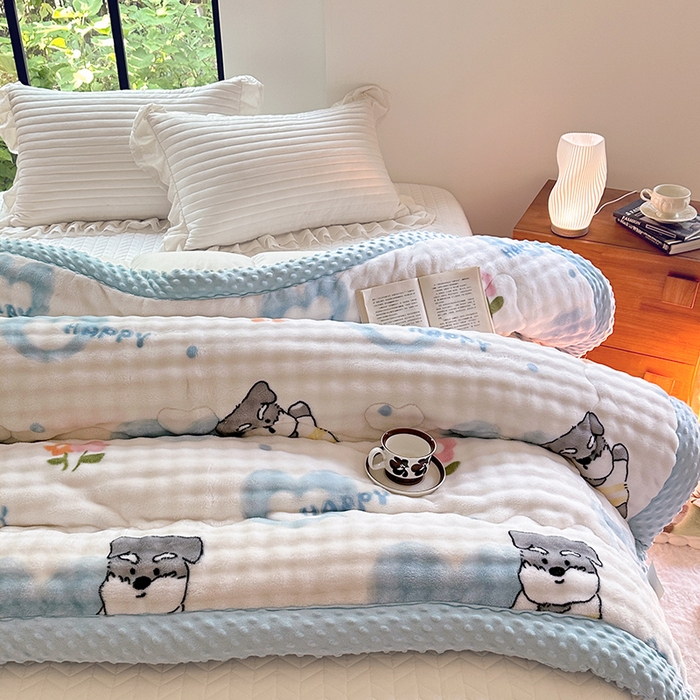 91家纺网 家纺一手货源 找家纺 优迈 2024新款兔兔绒豆豆被冬被子被芯 嗨皮狗狗