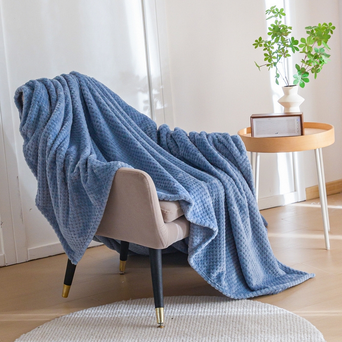 91家纺网 家纺一手货源 找家纺 卡琪曼 2024新款保暖菠萝格贝贝绒毛毯毯子 雾蓝