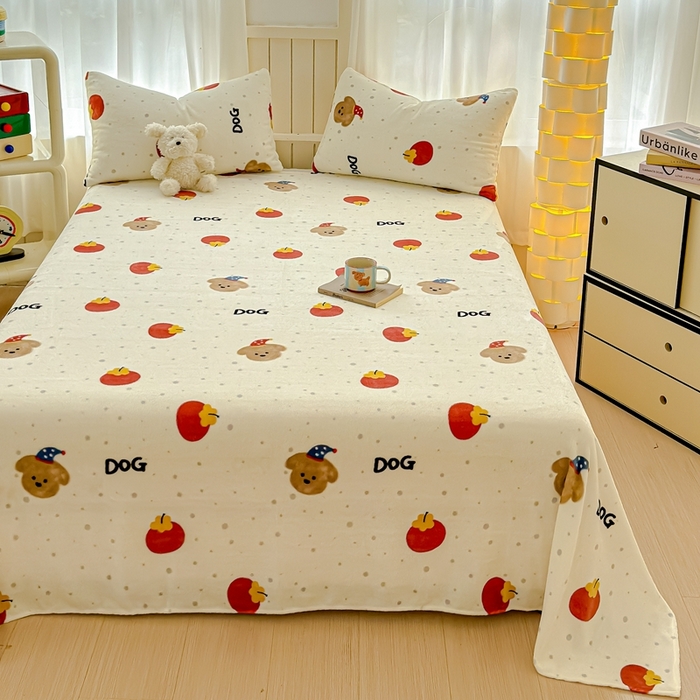 91家纺网 家纺一手货源 找家纺 金丝鸟家纺 2024新款200g牛奶绒单床单系列 西红柿小狗