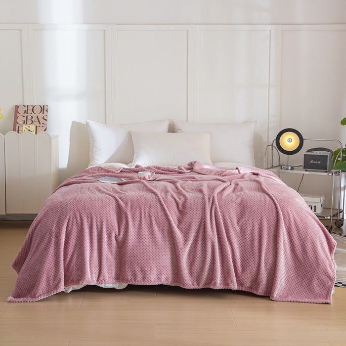 91家纺网 家纺一手货源 找家纺 卡琪曼 2024新款保暖菠萝格贝贝绒毛毯毯子 豆沙紫