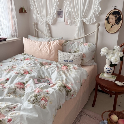 91家纺网 家纺一手货源 找家纺 恋恋三季 2024新款简约版韩式田园花卉系列四件套 简约安娜庄园