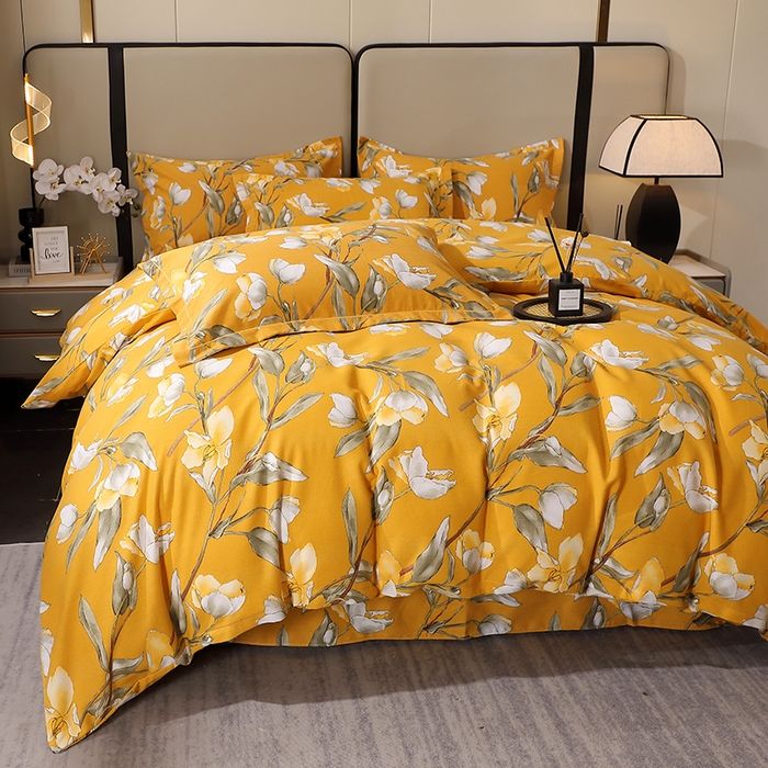 91家纺网 家纺一手货源 找家纺 贝兰仙奴 2024新款利兹系列磨毛多规格四件套如月梦黄