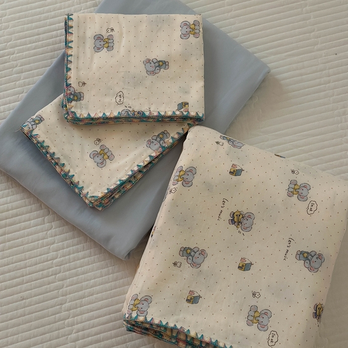 91家纺网 家纺一手货源 找家纺 洋铭区（原狠狠爱） 2024新款新花全棉双层纱四件套 吉他小象