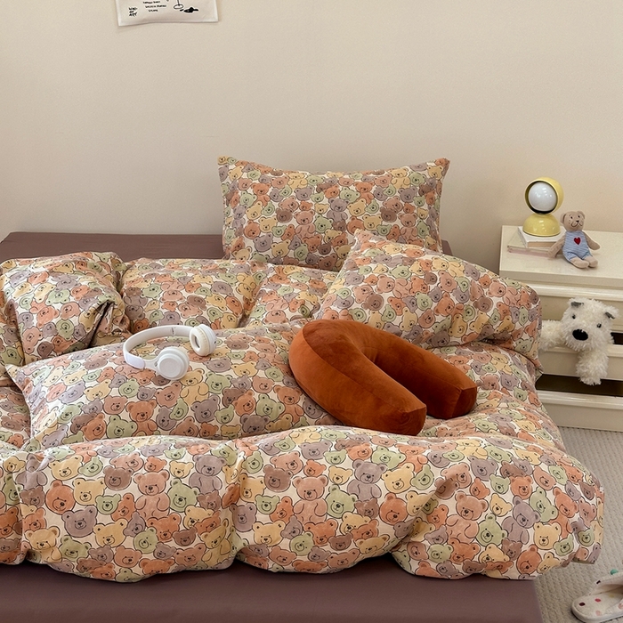 91家纺网 家纺一手货源 找家纺 洋铭区（原狠狠爱） 2024新款无边全棉双层纱四件套 嘟嘟熊