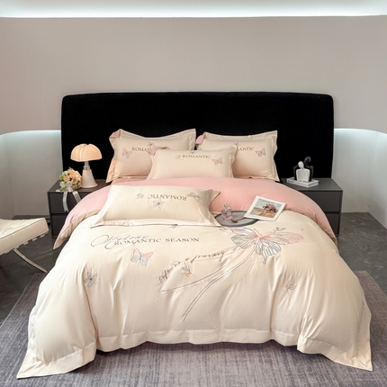 91家纺网 家纺一手货源 找家纺 （总）青柚 2024秋冬加厚母婴贡缎棉蝴蝶款四件套-飞舞