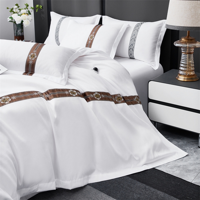 91家纺网 家纺一手货源 找家纺 罗菲尼酒店用品 2025新款织带高仿棉酒店四件套宾馆四件套 瑞丽