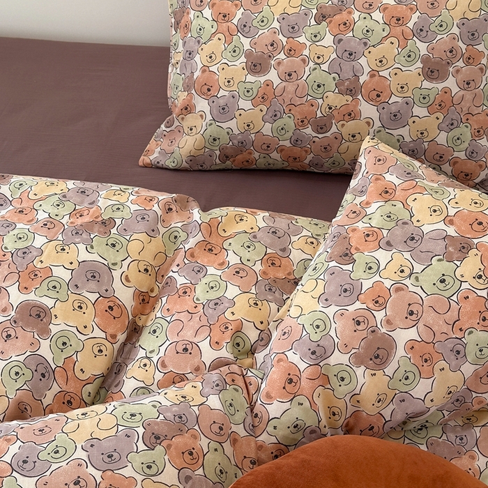 91家纺网 家纺一手货源 找家纺 洋铭区（原狠狠爱） 2024新款无边全棉双层纱四件套 嘟嘟熊