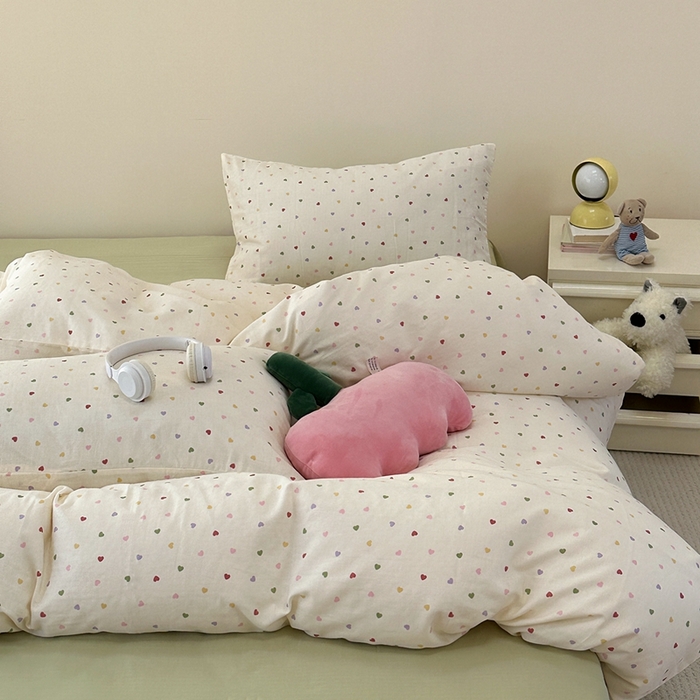 91家纺网 家纺一手货源 找家纺 洋铭区（原狠狠爱） 2024新款无边全棉双层纱四件套 甜蜜小心心