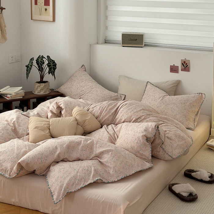 91家纺网 家纺一手货源 找家纺 洋铭区（原狠狠爱） 2024新款新花全棉双层纱四件套 粉红佳人