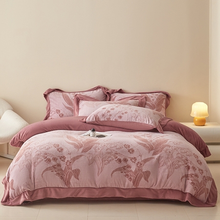 新方向 2025新款高克重240克A类全消光印花牛奶绒四件套-铃兰 铃兰-豆沙