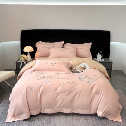 91家纺网 家纺一手货源 找家纺 （总）青柚 2024秋冬加厚母婴贡缎棉蝴蝶款四件套-飞舞