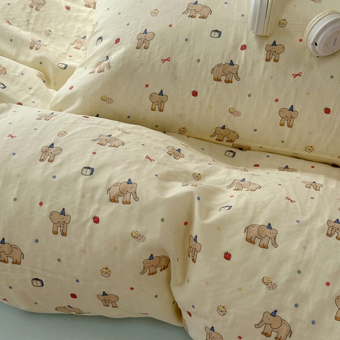 91家纺网 家纺一手货源 找家纺 洋铭区（原狠狠爱） 2024新款无边全棉双层纱四件套 小灰象