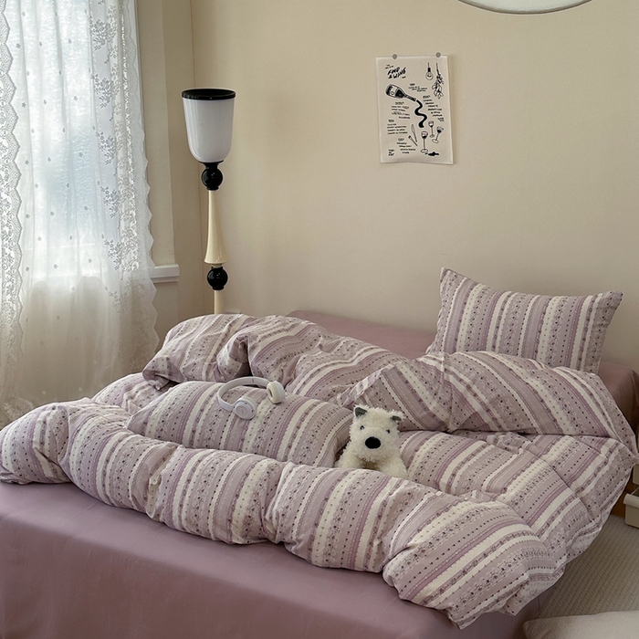 91家纺网 家纺一手货源 找家纺 洋铭区（原狠狠爱） 2024新款无边全棉双层纱四件套 风铃紫