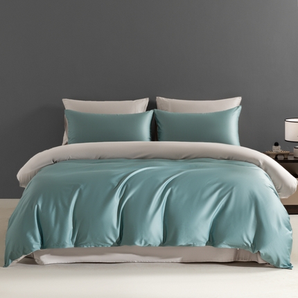 淳绵家居 2024新款50*50S长绒棉纯色定制四件套特殊尺寸一件可定被套枕套床单床笠-孚星 北岛绿+浅灰色