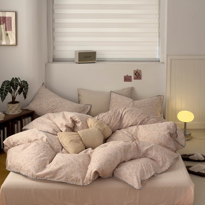 91家纺网 家纺一手货源 找家纺 洋铭区（原狠狠爱） 2024新款新花全棉双层纱四件套 粉红佳人