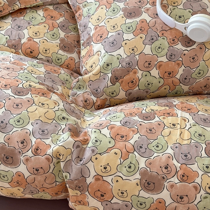 91家纺网 家纺一手货源 找家纺 洋铭区（原狠狠爱） 2024新款无边全棉双层纱四件套 嘟嘟熊