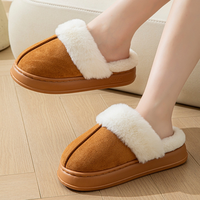 91家纺网 家纺一手货源 找家纺 （总）良品汇馆 2024【保暖毛绒拖鞋】日式无印棉拖鞋秋冬居家保暖毛毛绒良品室内男女冬天厚底情侣拖鞋