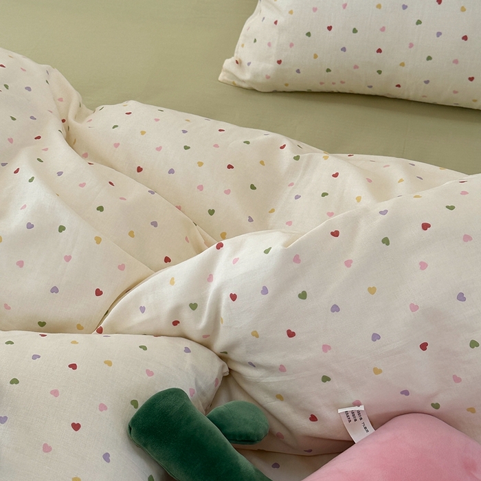 91家纺网 家纺一手货源 找家纺 洋铭区（原狠狠爱） 2024新款无边全棉双层纱四件套 甜蜜小心心