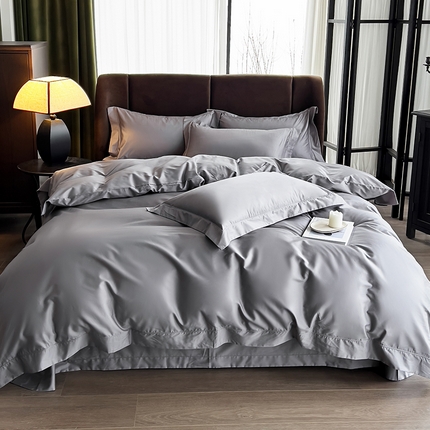 淳绵家居 2024新款50*50S长绒棉纯色定制四件套特殊尺寸一件可定被套枕套床单床笠-邂逅 星辰灰