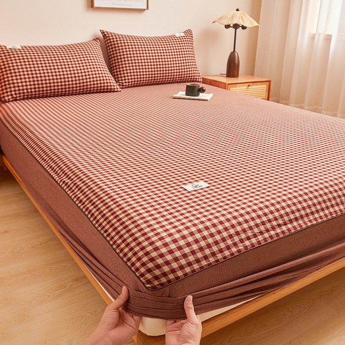 91家纺网 家纺一手货源 找家纺 笠客家纺 2024新款直播爆款色织纯棉全面水洗棉单品工艺款系列单床笠 芸素红