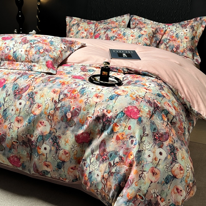 91家纺网 家纺一手货源 找家纺 宅家居 2024新款花卉亲肤棉数码印花加厚陶瓷生态磨毛四件套 花漫舞曲