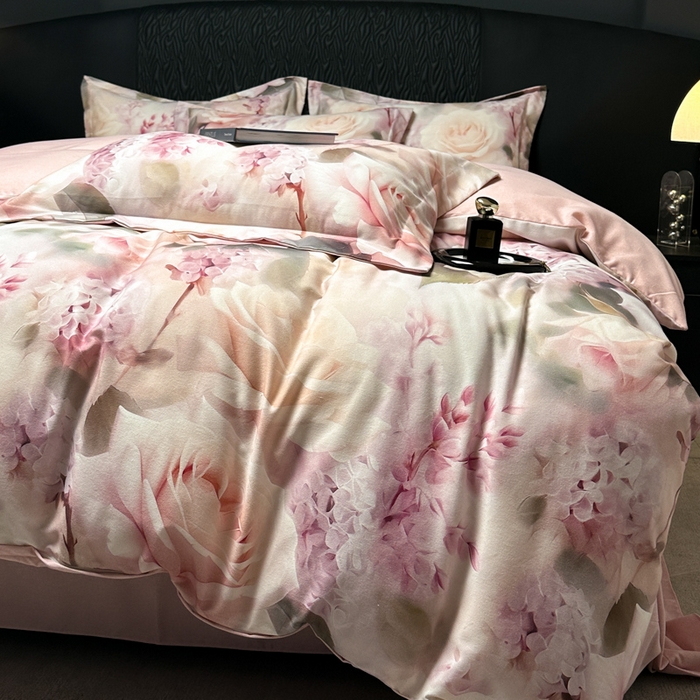 91家纺网 家纺一手货源 找家纺 宅家居 2024新款花卉亲肤棉数码印花加厚陶瓷生态磨毛四件套 花蜜