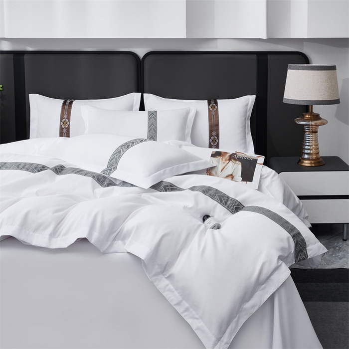 91家纺网 家纺一手货源 找家纺 罗菲尼酒店用品 2025新款织带高仿棉酒店四件套宾馆四件套 亿居