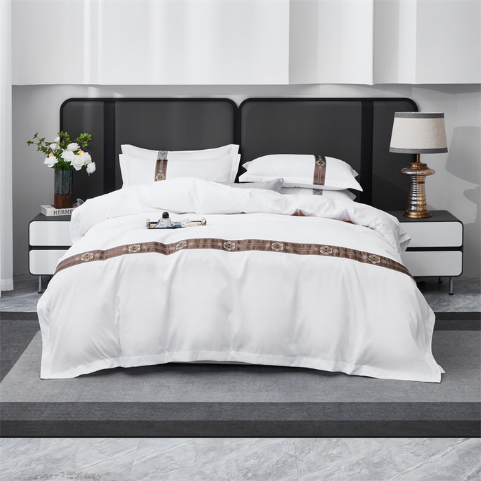 91家纺网 家纺一手货源 找家纺 罗菲尼酒店用品 2025新款织带高仿棉酒店四件套宾馆四件套 瑞丽