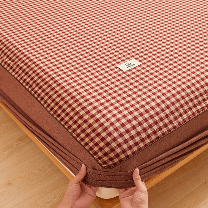 91家纺网 家纺一手货源 找家纺 笠客家纺 2024新款直播爆款色织纯棉全面水洗棉单品工艺款系列单床笠 芸素红