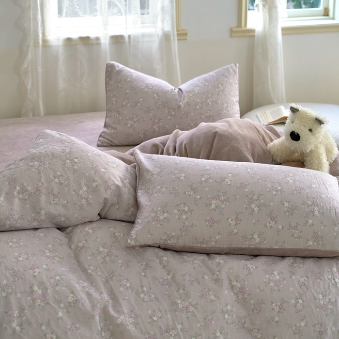 91家纺网 家纺一手货源 找家纺 洋铭区（原狠狠爱） 2024新款双层纱牛奶绒四件套系列 香草紫花