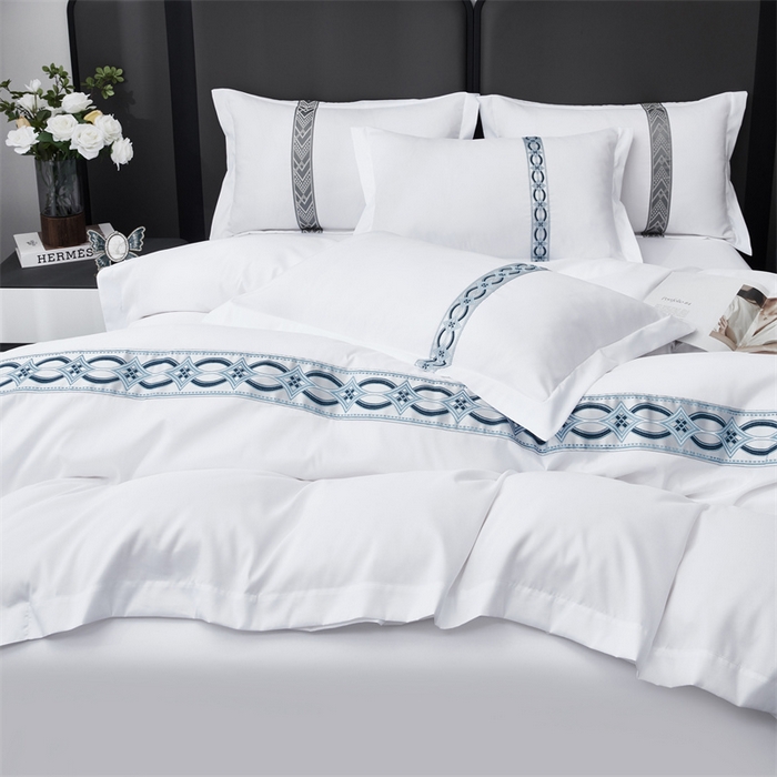 91家纺网 家纺一手货源 找家纺 罗菲尼酒店用品 2025新款织带高仿棉酒店四件套宾馆四件套 诗语