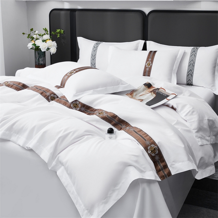 91家纺网 家纺一手货源 找家纺 罗菲尼酒店用品 2025新款织带高仿棉酒店四件套宾馆四件套 瑞丽