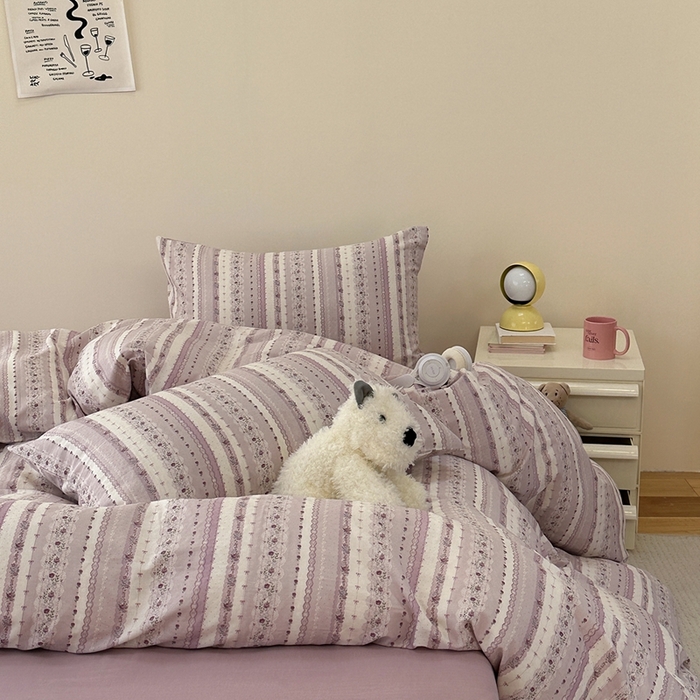 91家纺网 家纺一手货源 找家纺 洋铭区（原狠狠爱） 2024新款无边全棉双层纱四件套 风铃紫