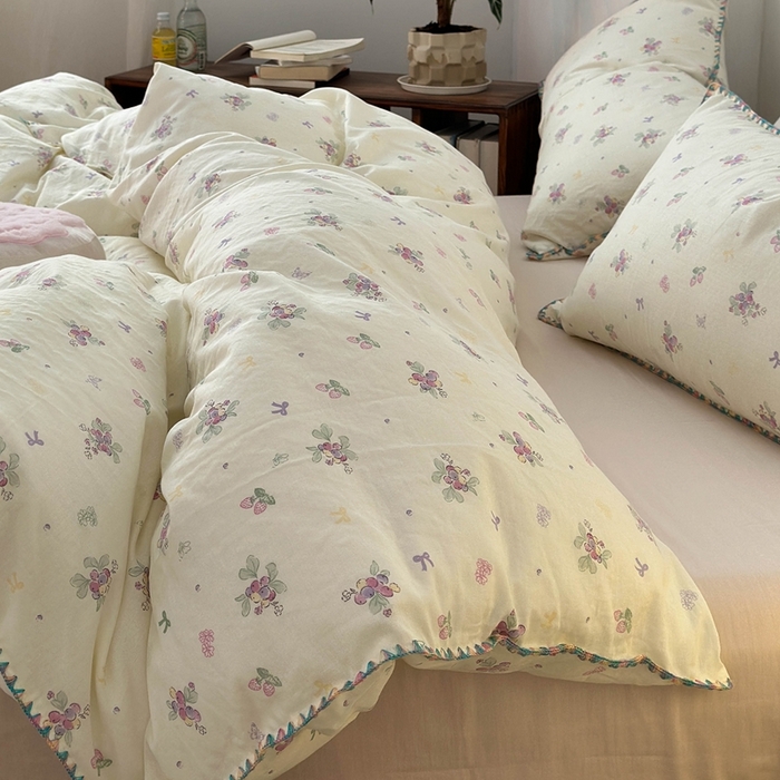 91家纺网 家纺一手货源 找家纺 洋铭区（原狠狠爱） 2024新款新花全棉双层纱四件套 紫精灵