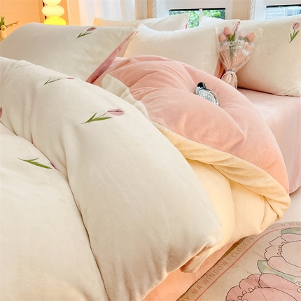 91家纺网 家纺一手货源 找家纺 （总）床绮 2025新款梦幻散点绣牛奶绒刺绣四件套