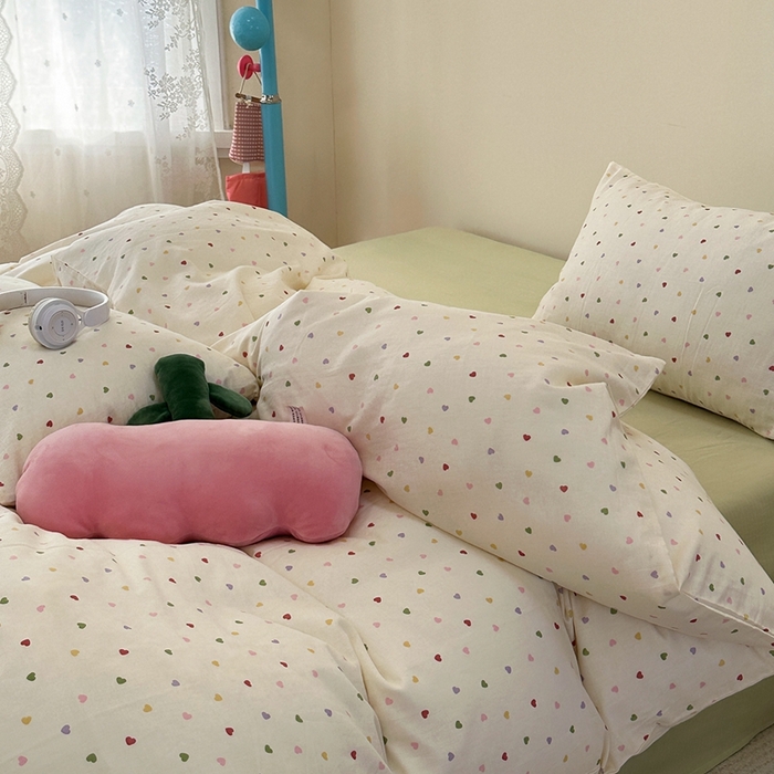 91家纺网 家纺一手货源 找家纺 洋铭区（原狠狠爱） 2024新款无边全棉双层纱四件套 甜蜜小心心