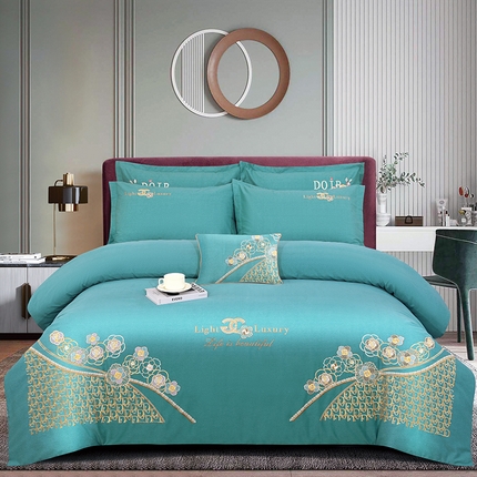 浩情国际婚庆供货中心 2026新款120支刺绣高端刺绣全棉磨毛四件套-美尼亚 美尼亚-优雅绿