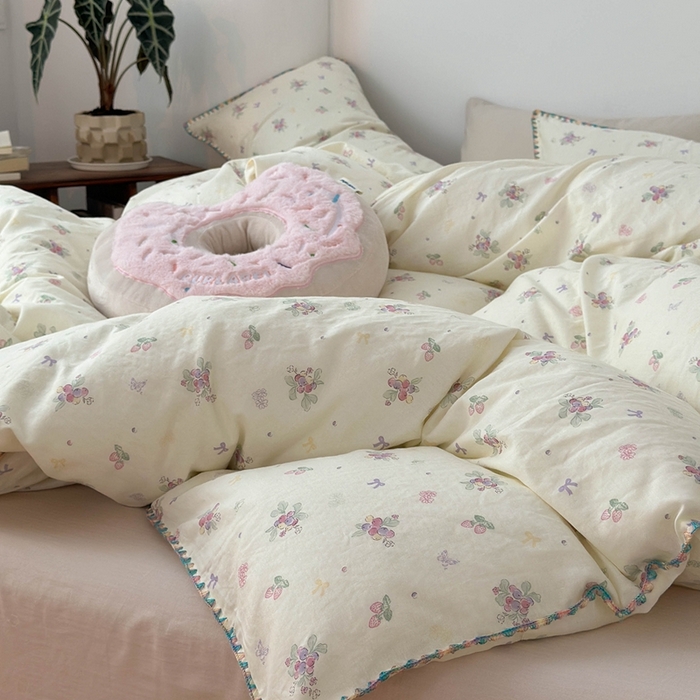 91家纺网 家纺一手货源 找家纺 洋铭区（原狠狠爱） 2024新款新花全棉双层纱四件套 紫精灵