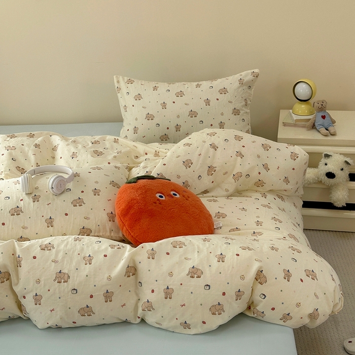 91家纺网 家纺一手货源 找家纺 洋铭区（原狠狠爱） 2024新款无边全棉双层纱四件套 小灰象