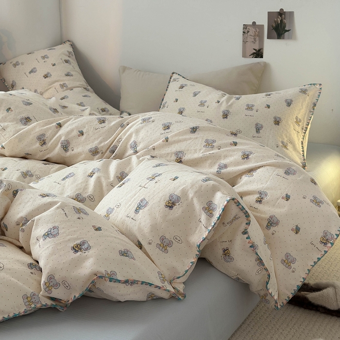 91家纺网 家纺一手货源 找家纺 洋铭区（原狠狠爱） 2024新款新花全棉双层纱四件套 吉他小象