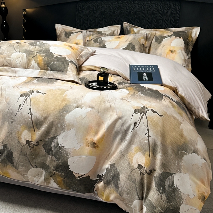 91家纺网 家纺一手货源 找家纺 宅家居 2024新款花卉亲肤棉数码印花加厚陶瓷生态磨毛四件套 羽叶