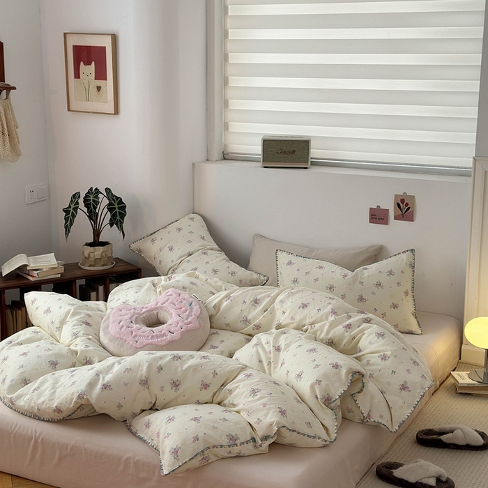 91家纺网 家纺一手货源 找家纺 洋铭区（原狠狠爱） 2024新款新花全棉双层纱四件套 紫精灵