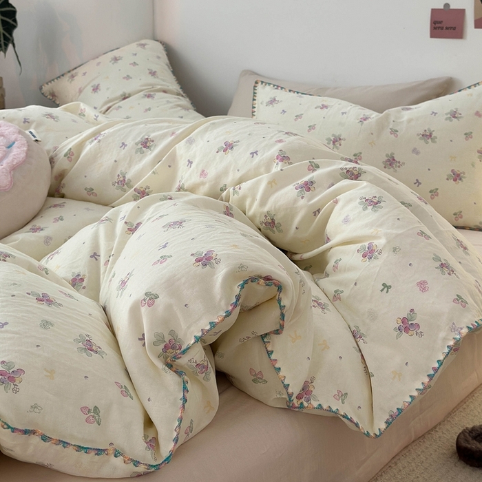 91家纺网 家纺一手货源 找家纺 洋铭区（原狠狠爱） 2024新款新花全棉双层纱四件套 紫精灵