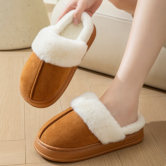 91家纺网 家纺一手货源 找家纺 （总）良品汇馆 2024【保暖毛绒拖鞋】日式无印棉拖鞋秋冬居家保暖毛毛绒良品室内男女冬天厚底情侣拖鞋