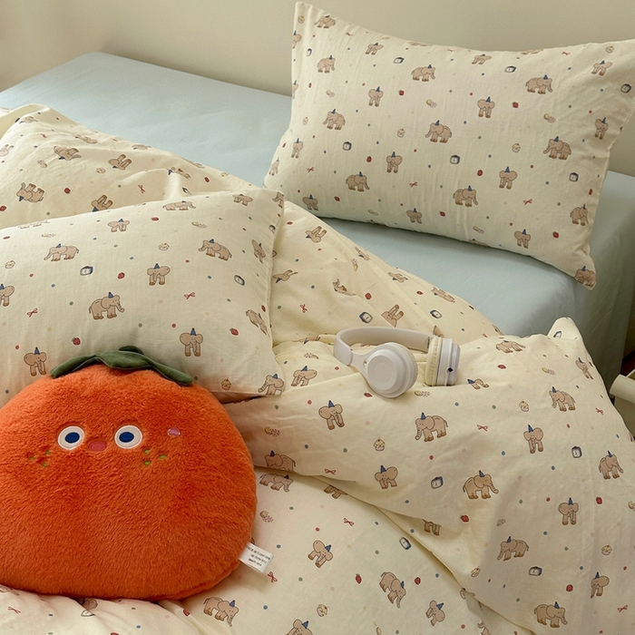 91家纺网 家纺一手货源 找家纺 洋铭区（原狠狠爱） 2024新款无边全棉双层纱四件套 小灰象