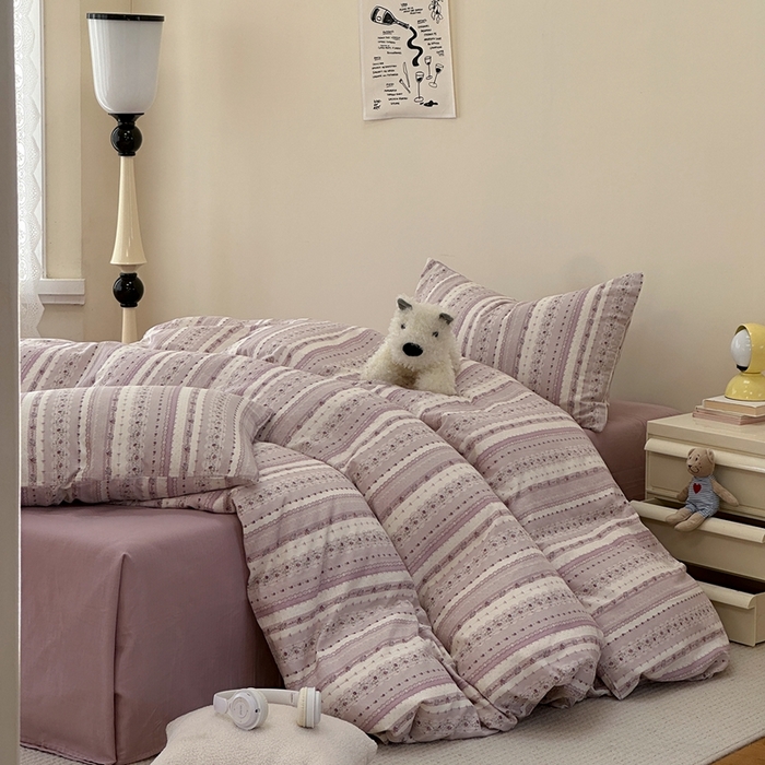 91家纺网 家纺一手货源 找家纺 洋铭区（原狠狠爱） 2024新款无边全棉双层纱四件套 风铃紫